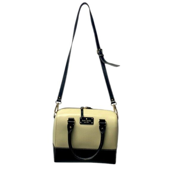 Kate‎ Spade New York Black Cream Leather Bowling Satchel Crossbody Handbag Purse - Picture 1 of 10